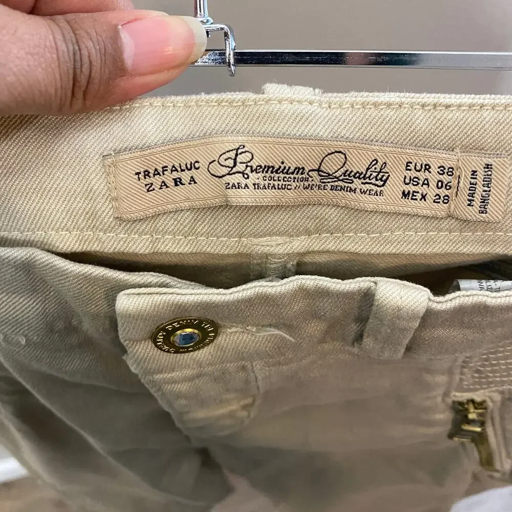 Zara Trafaluc Tan‎ Moto Zip Skinny Jeans Size 6